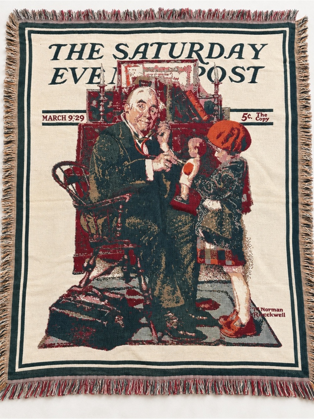Vintage Norman Rockwell Saturday Evening Post Woven Throw Blanket